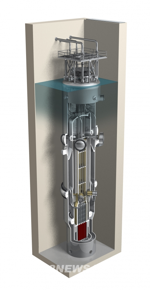 ▲SMR 일체형 원자로 내부 단면도. 기당 60MW 출력을 낸다.