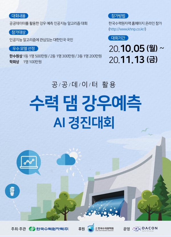 ▲한수원 수력댐 강우예측 AI 경진대회 포스터
