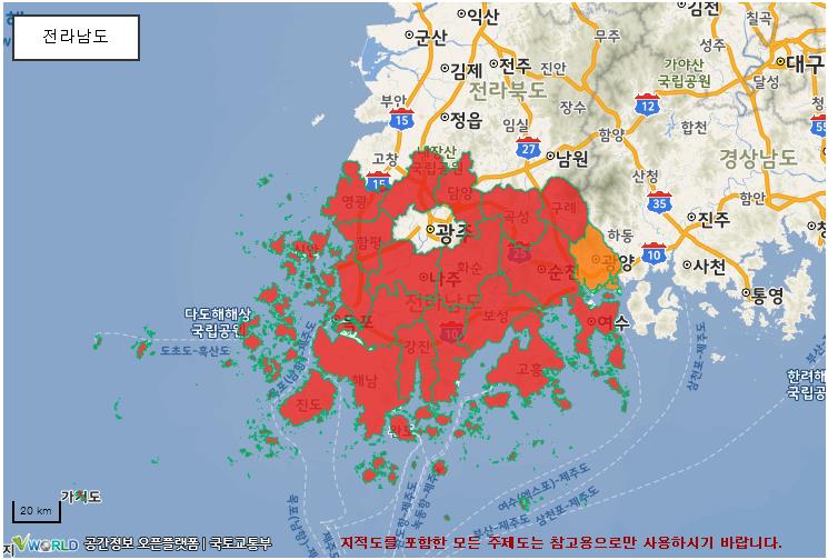 ▲한전 신재생에너지 송전망 여유정보 지도 지역별 현황 화면