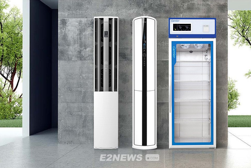 ▲(사진 왼쪽부터) 캐리어에어컨 All New 에어로 18단 에어컨, All New 18단 와이드 공기청정기, 캐리어냉장 의약품 냉장고.