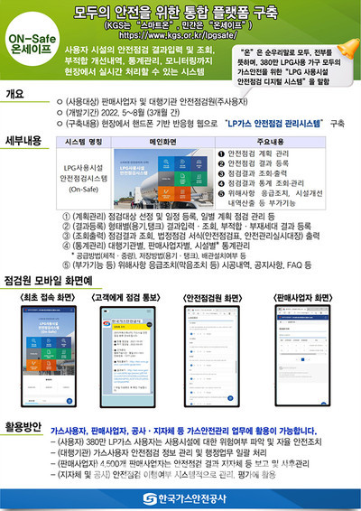 ▲한국가스안전공사가 개발한 LPG안전점검 모바일시스템 ‘온세이프’의 기능.