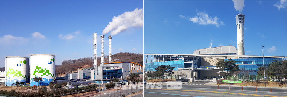 ▲LH의 집단에너지 사업장(왼쪽이 아산에너지사업단, 오른쪽이 대전에너지사업단) 전경.