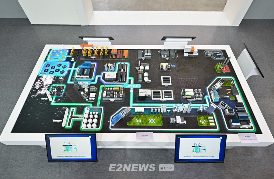 ▲SK에코플랜트가 보유한 에너지·환경 사업 전반을 연결한 미래 도시 디오라마로 표현한 ‘그린시티’