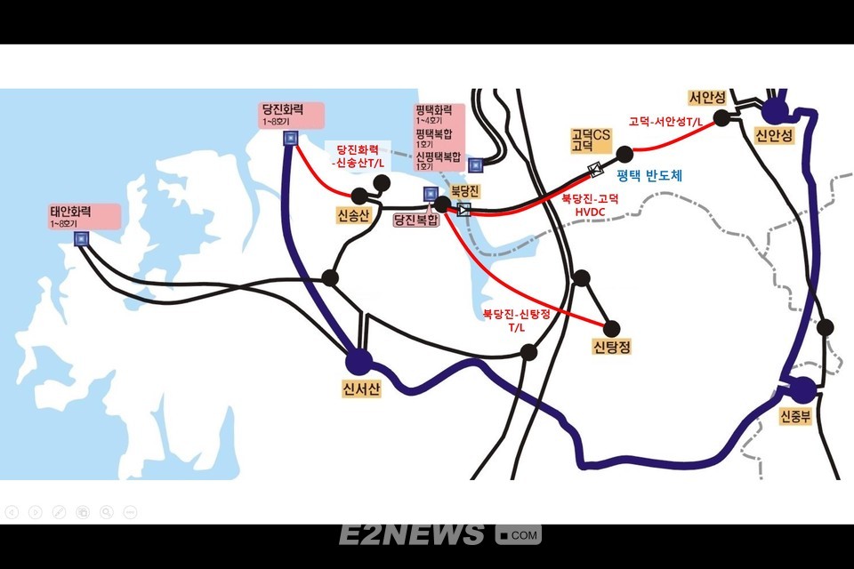 서해안 일대 전력망 현황 및 송전선로 건설구간
