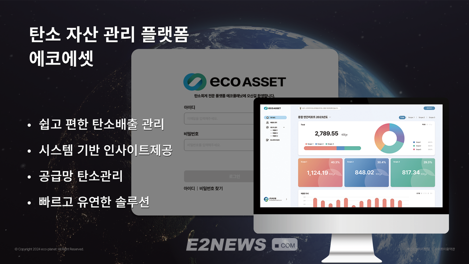 탄소자산관리 플랫폼 에코에셋 화면 및 주요 특징.